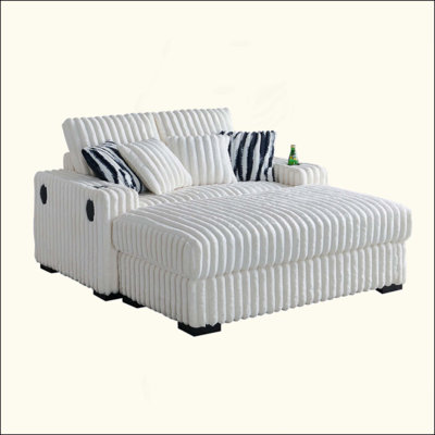 Causeuse à accoudoirs carrés avec repose-pieds, 2 coussins de dossier et 4 coussins décoratifs, haut-parleur à porte-gobelet, chargeur sans fil, ports USB pour le salon et la chambre à coucher