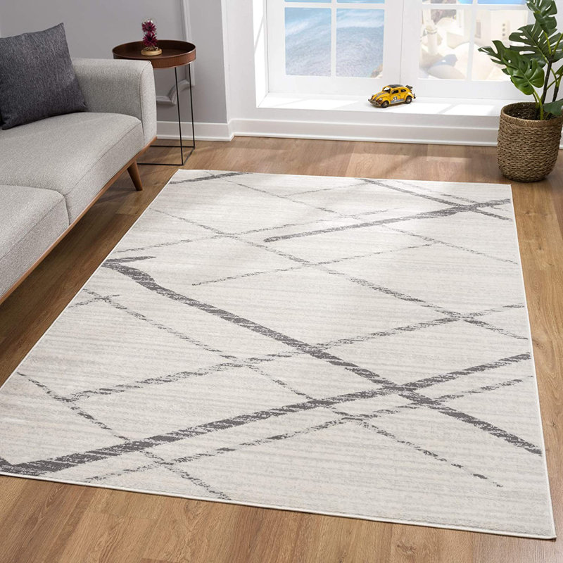 Gray Modern Abstract Pattern Runner Rug, Rectangle 8' x 11'