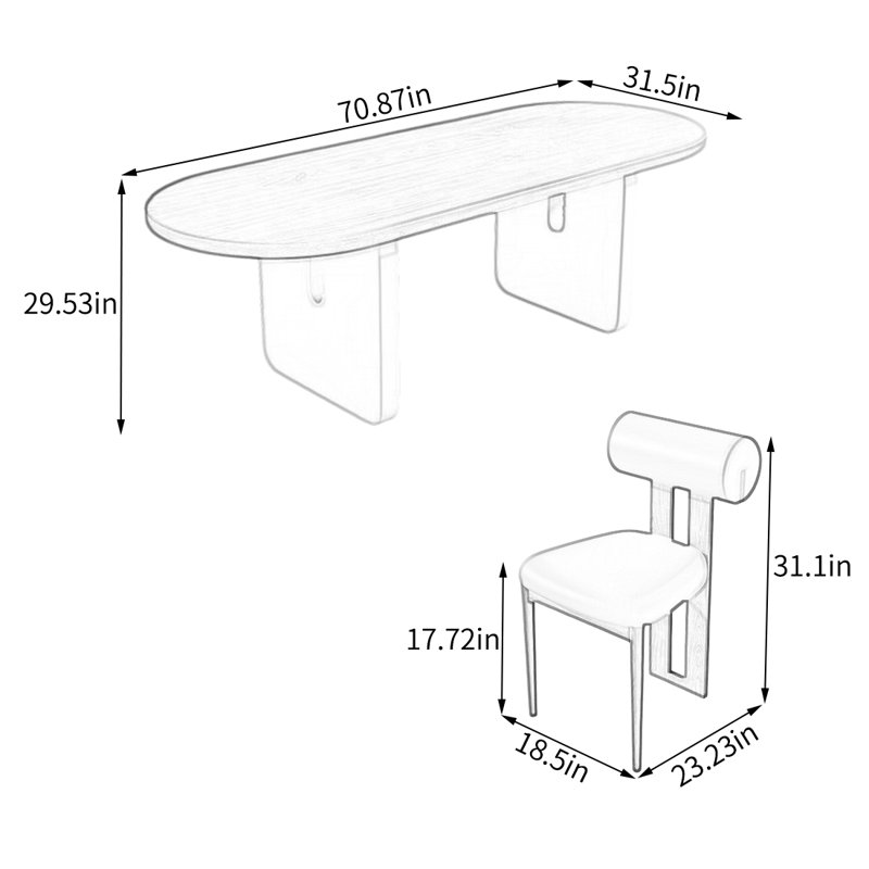 Ensemble de salle à manger Annechien, H 29,53 po x L 70,87 po x l 31,5 po, 7, Brun