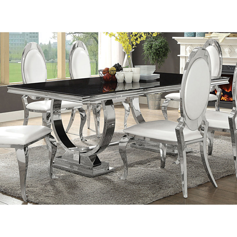 Mercy Black Rectangular Glass Top Dining Table