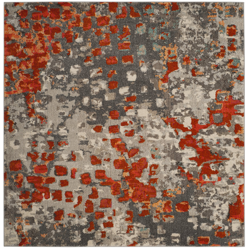 Hertzler Abstract Area Rug, Square 9', Gray/Orange