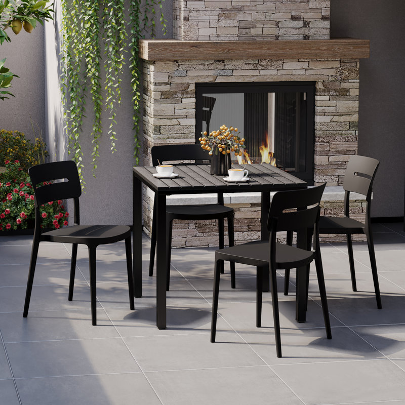Ensemble repas carré pour 4 personnes, Noir, noir, noir, noir