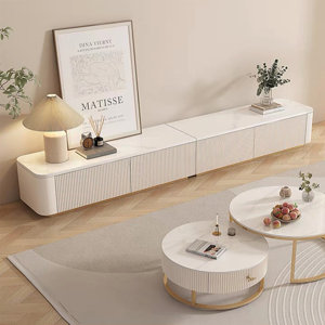 Delorme Modern TV Stand with Glossy Sintered Stone, Drawers, White