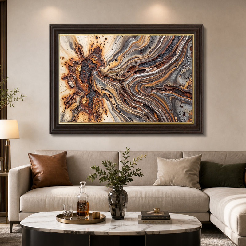 Abstrait, texture de bois brûlé, tourbillons bruns et gris, art mural sur toile, 16"H x 24"W