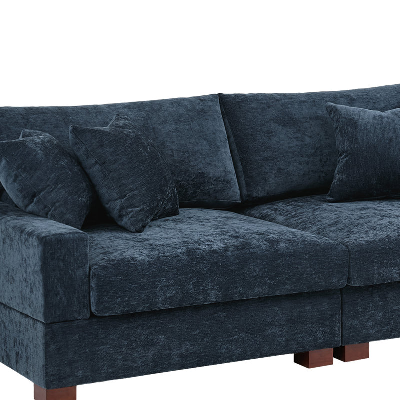 2 - Piece Upholstered Blue Chenille Modular Sectional Sofa with Armrests & Throw Pillows, Blue