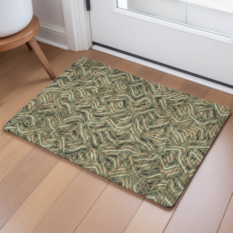 Machine Washable Indoor/Outdoor Chantille ACN2474 Abstract Rug, 1'8" x 2'6", Olive
