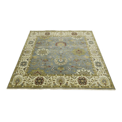 Blue-gray Floral Osh Chobi 8x8 Handmade Oriental Square Rug