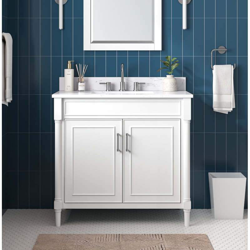 Guider 36" Free Standing Single Bathroom Vanity with Engineered Stone Top, White
