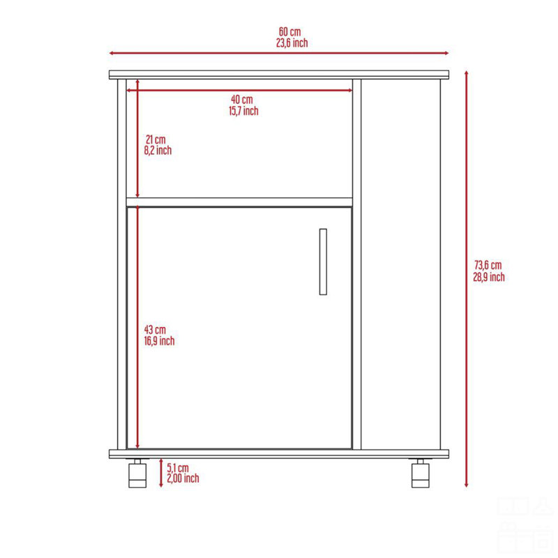 Pantry 29" H, Single Door Cabinet, One Open Shelf, Three Side Shelves, White