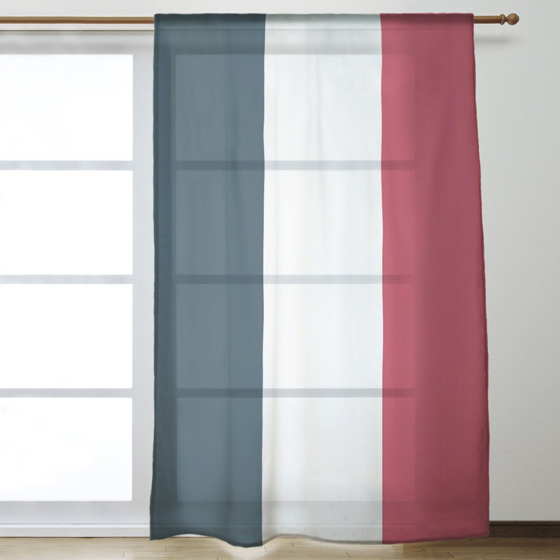 Panneau de rideau simple avec passe-tringle à rayures football Houston, Marine / Rouge