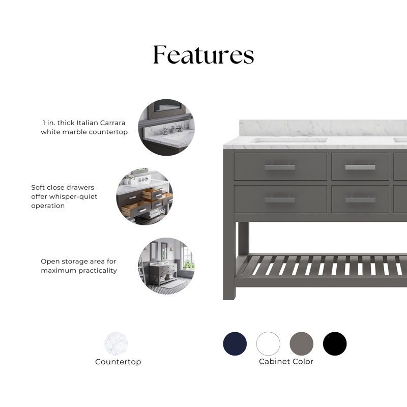 Madalyn 60" Double Sink Bathroom Vanity Set, Cashmere Gray