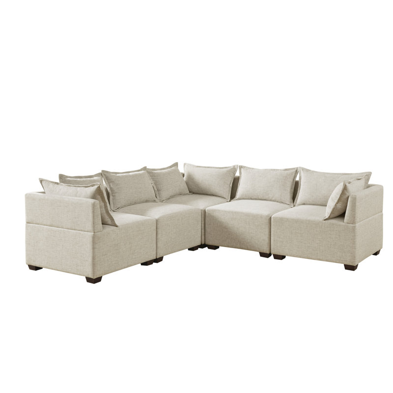 Molly 5 - Piece Upholstered Sectional, Beige Linen Polyester