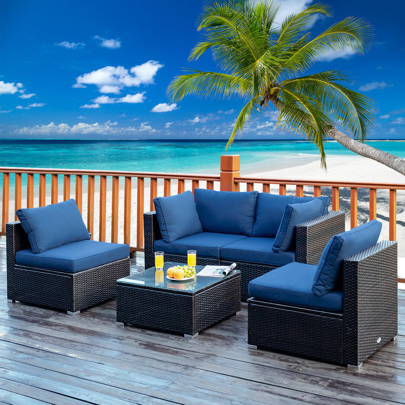 Wicker 4 - Person Patio Conversation Set with Cushions