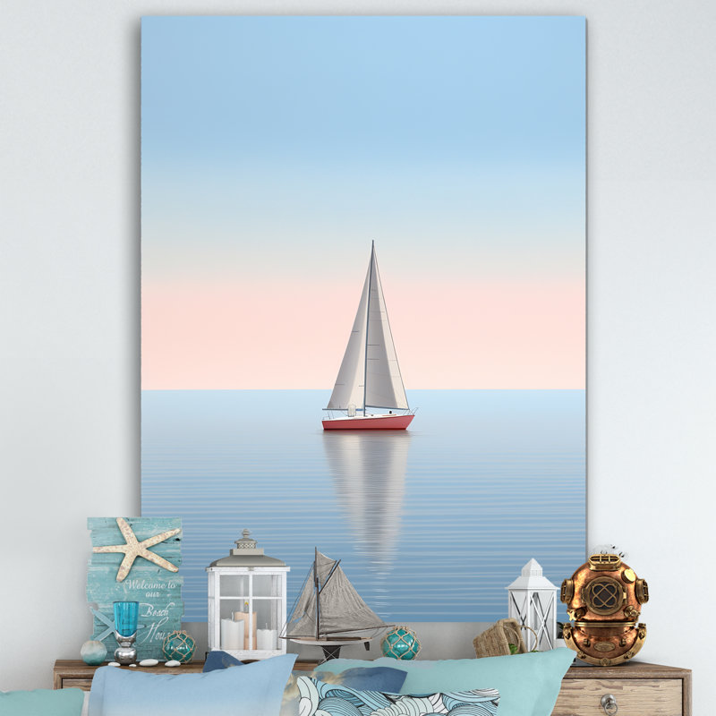 «Coastal Calm» rose et bleu photo de voilier I sur toile, H 20 po x l 12 po x P 1 po, Toile tendue