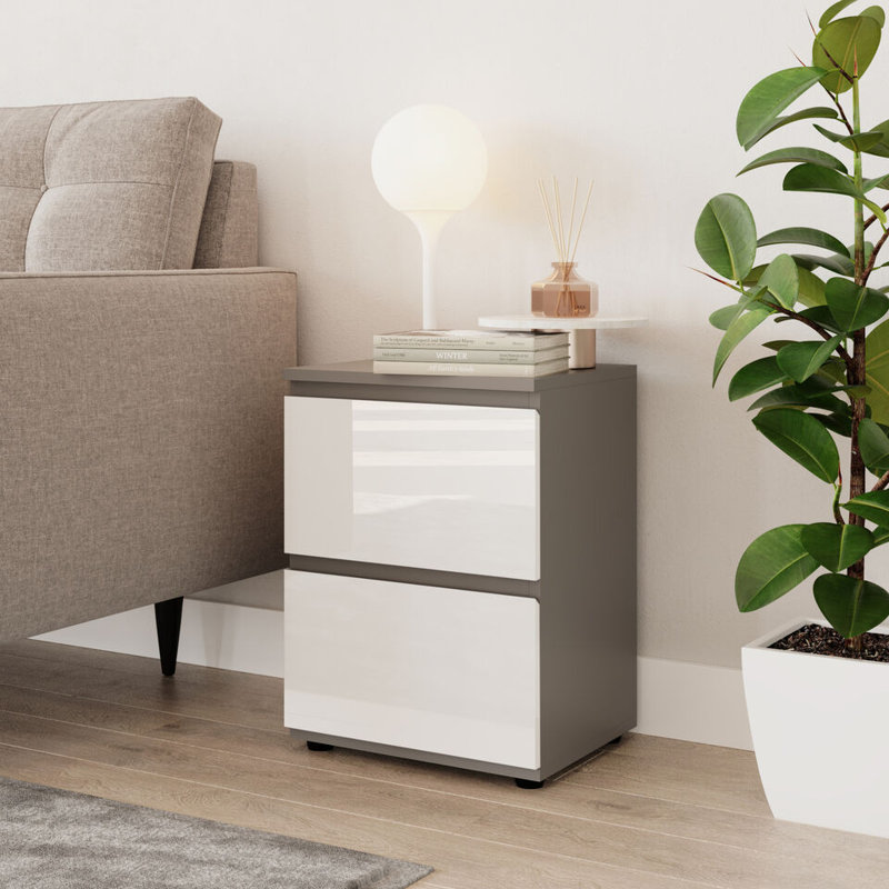 Otella 36cm W Metal Bedside Table, Grey/White
