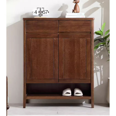 Solid Wood Shoe Cabinet with Silent Double Drawers