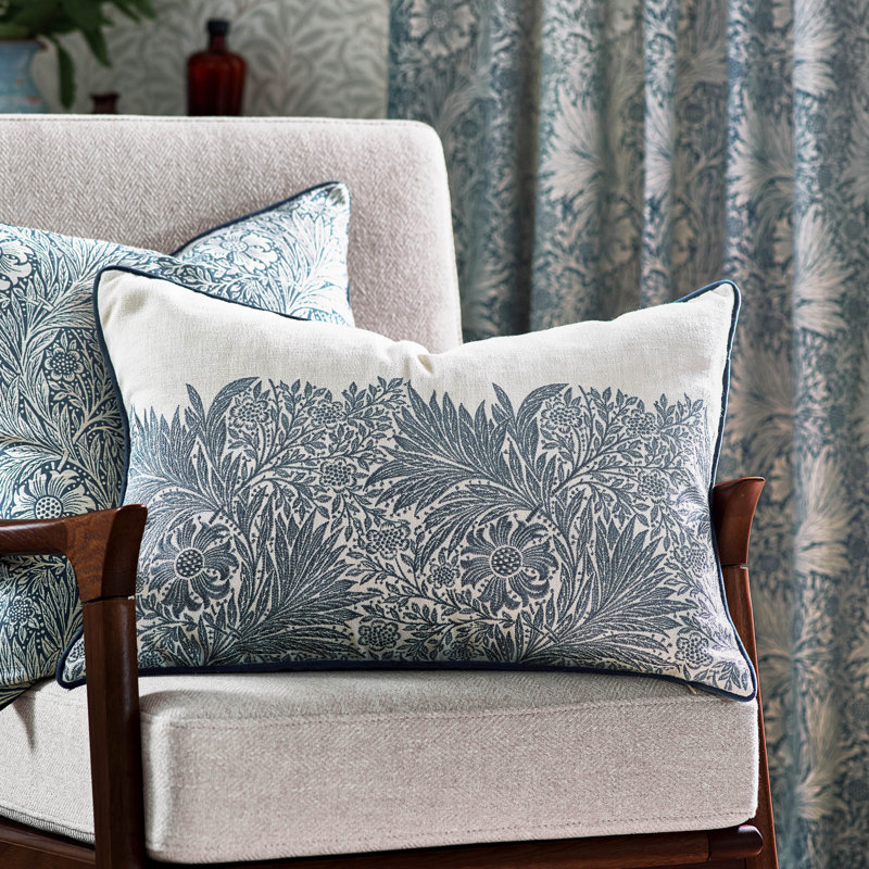 Marigold Floral Rectangular Throw Pillow Cover, Blue