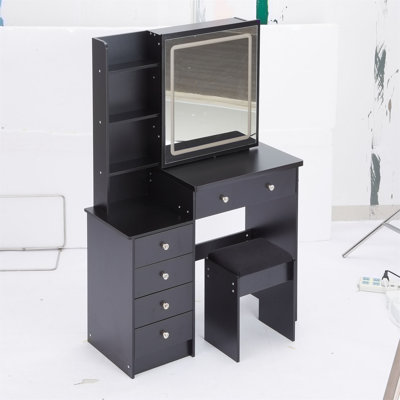Makeup Vanity Table with Stool and LED Sliding Mirror