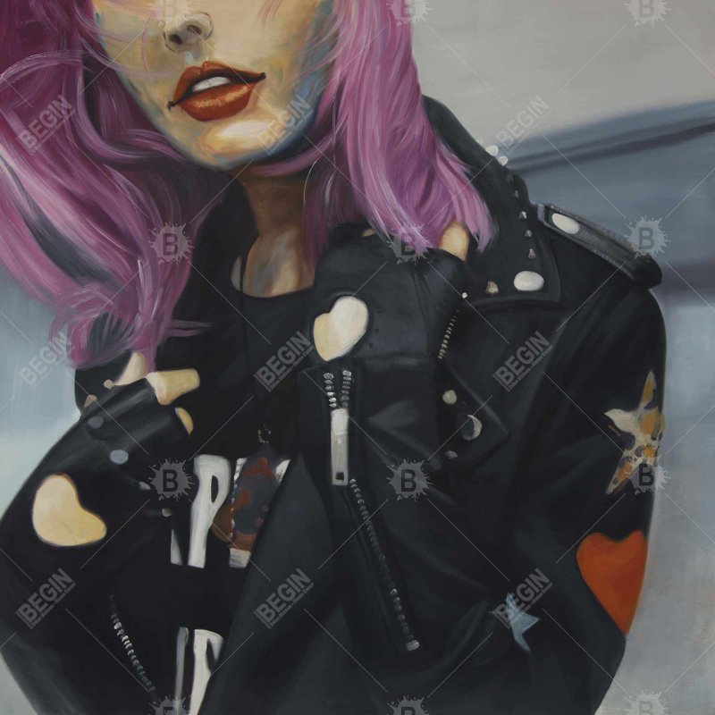 Toile rétro, jeune femme punk