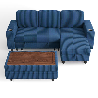 Sherry 81'' Upholstered Modular Sectionals with Pull Out Sofa,Storage Chaise,USB Charging & Cup HoldersHolders