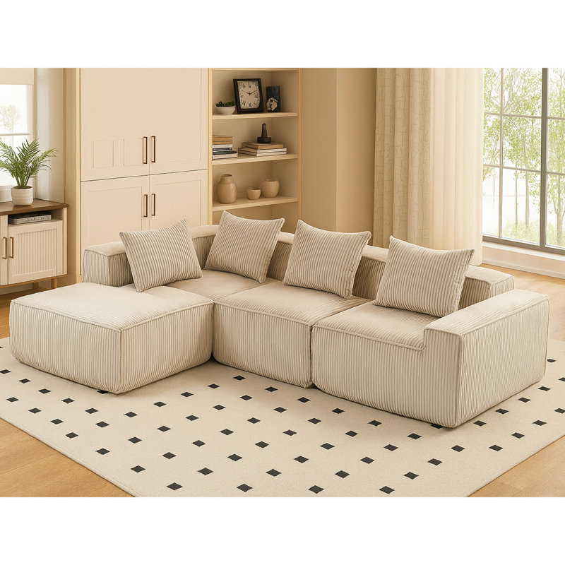 Velours côtelé en velours côtelé 4 pièces, compression moelleuse, moelleux, style moderne, sans assemblage, Beige