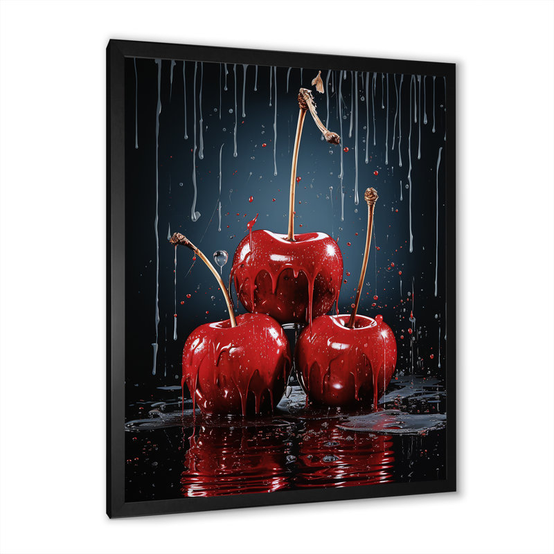 Red Cherry Delight 2 - art mural cerise, H 20 po x l 12 po x P 1 po, Cadre simple noir