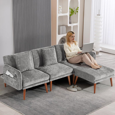 Canapé modulaire modulaire moderne avec USB, avec dossier réglable et tissu en chenille avec accoudoirs, avec 3 coussins pour salon, appartement, bureau