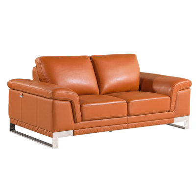 Camel Top Grain Leather With Kiln-dried Hardwood, Foam Cushion, Stainless Steel Legs, Wood Frame Solid Wood, Shade