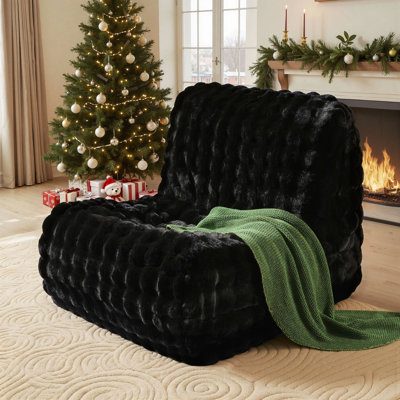 Nathasa Bean Bag Chairs for Adults, Faux Fur Compression Chairs with Memory Foam, Cozy Large Floor Lazy Chair Indoor, Comfy Corner Sofa for Living Room Bedroom Fireside Dorm
