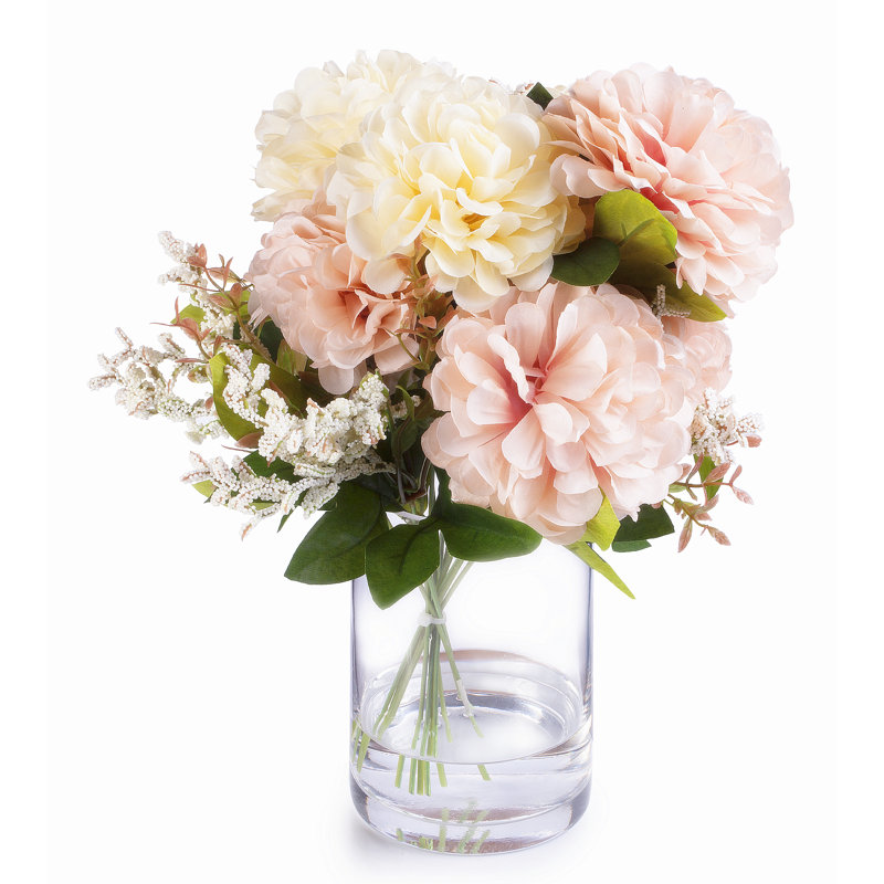 Arrangement floral dahlia dans un vase, Crème et rose