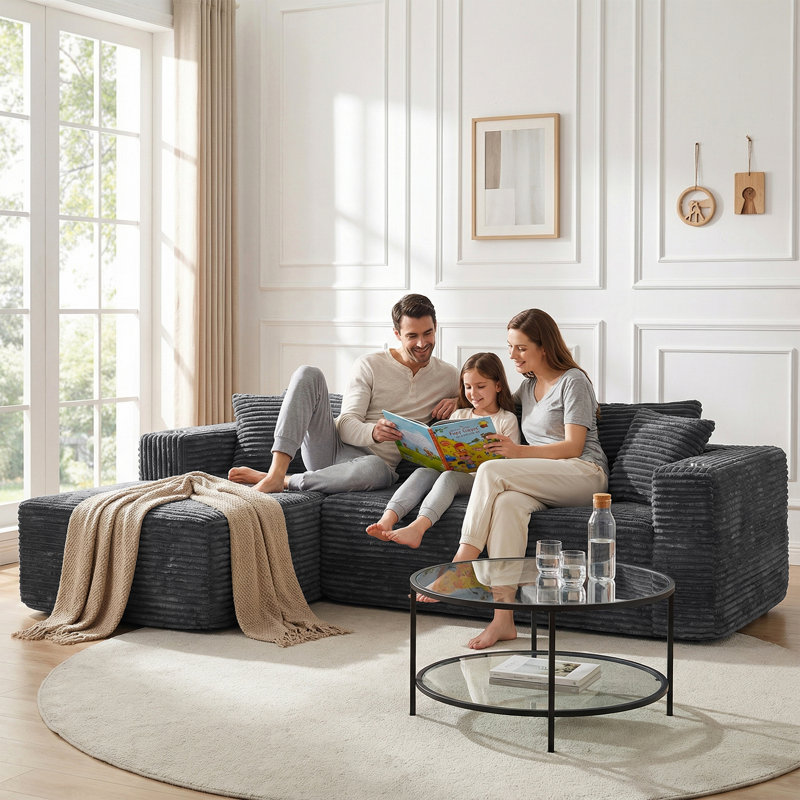 Canapé modulaire 102,3 po Cloud-Like, Velours côtelé gris foncé