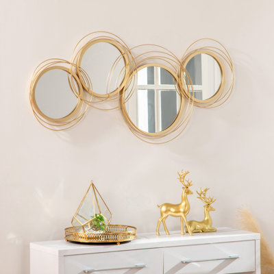 Metal Wall Art Modern Mirror Decor Home Hanging Wall Sculptures For Living Room Bedroom Dining Room, Gold