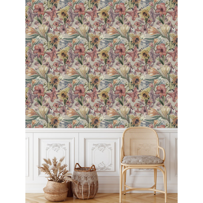 Panneau de papier peint adhésif rétro L 10,4 pi x l 25 po Vintage Floral