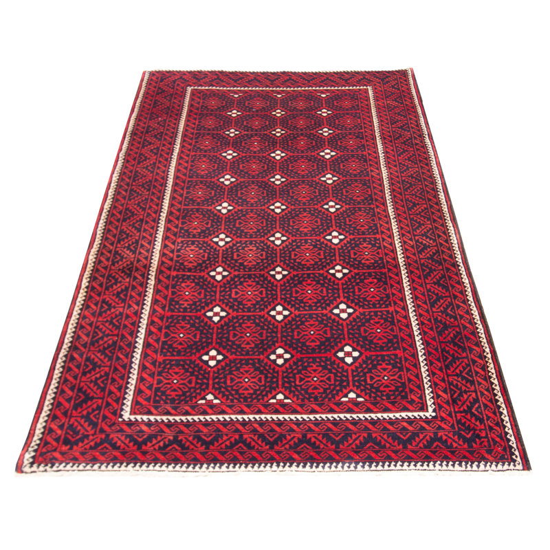 Tapis rouge / noir en laine noué à la main de conception unique 5 pi 2 po x 9 pi 5 po New Age Damasa
