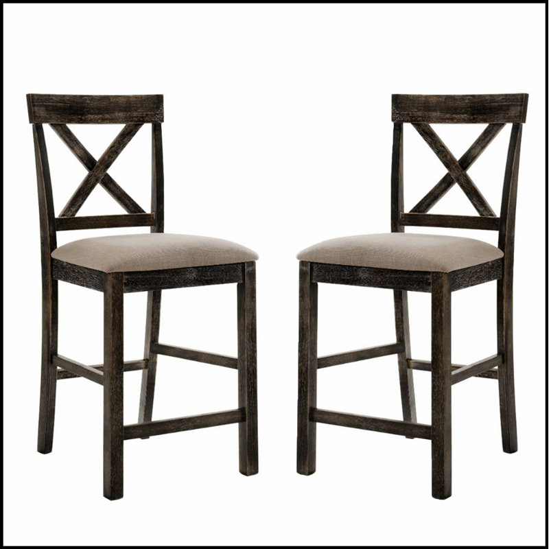 Ensemble de 2 chaises rembourrées en lin à hauteur de comptoir avec dossier en X pour une assise élégante et confortable