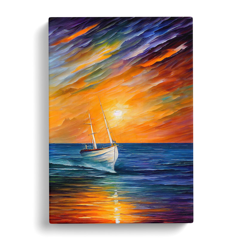 Boat At Sunset No.4 - Painting, No Matte, 60cm H x 40cm W x 3cm D, Wrapped Canvas