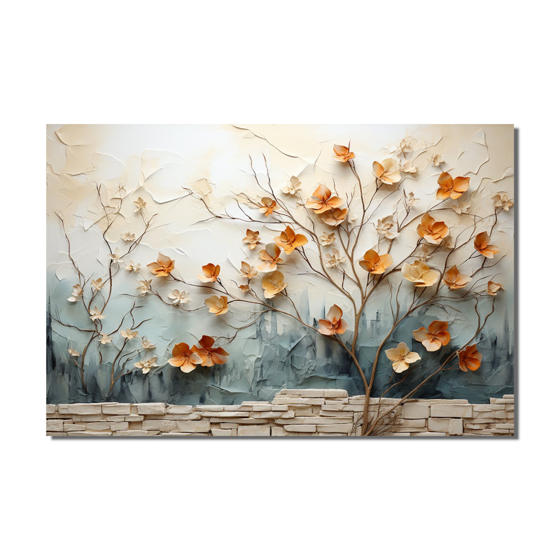 Décoration murale fleuri érable gris pêche I