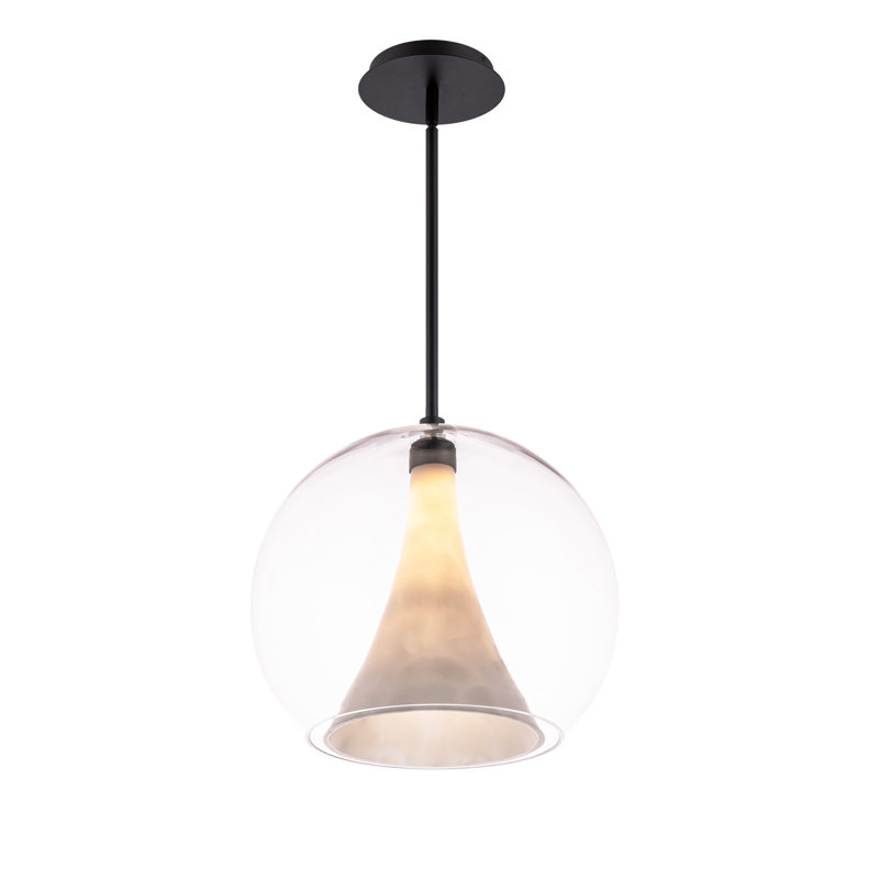 Chantilly Black Crystal Globe LED Pendant with Faux Alabaster Diffuser
