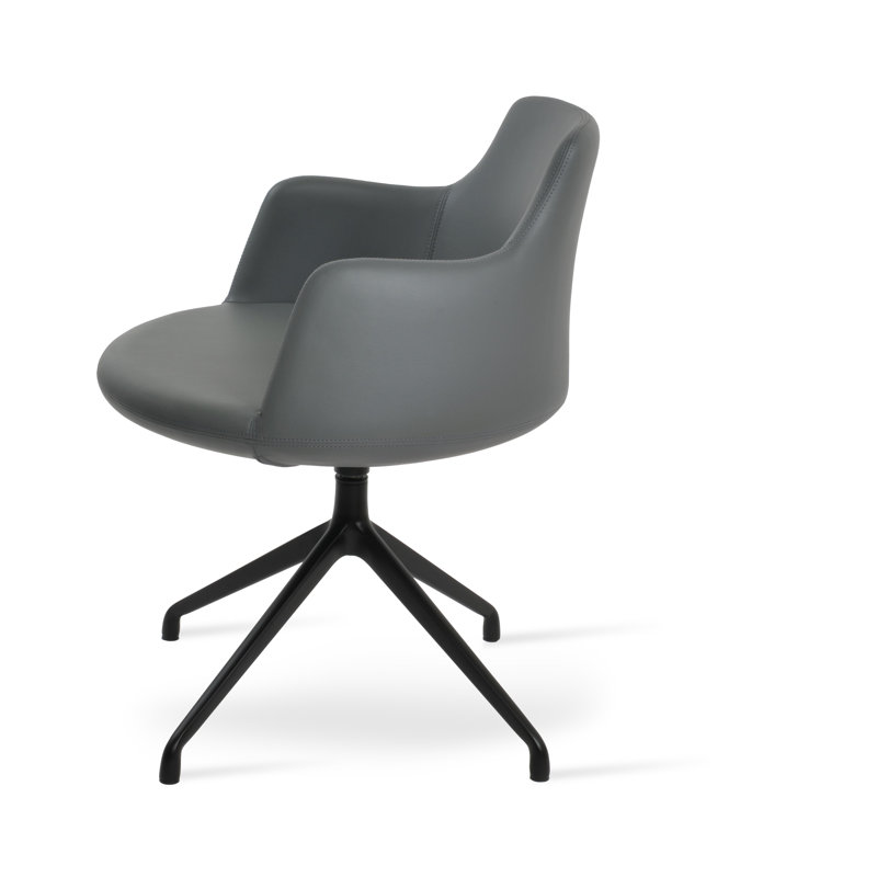 Dervish Spider Swivel Arm Chair, Black, Light Gray Leatherette