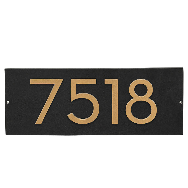 Plaque d’adresse murale flottante linéaire, Noir, Or