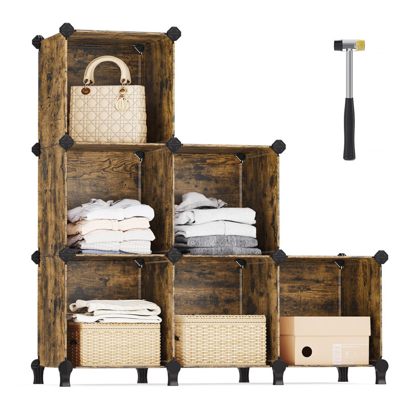 Sturdy Rustic Cube Storage Organizer, Customizable 6-Shelf Unit For Office And Garage, Black Finish