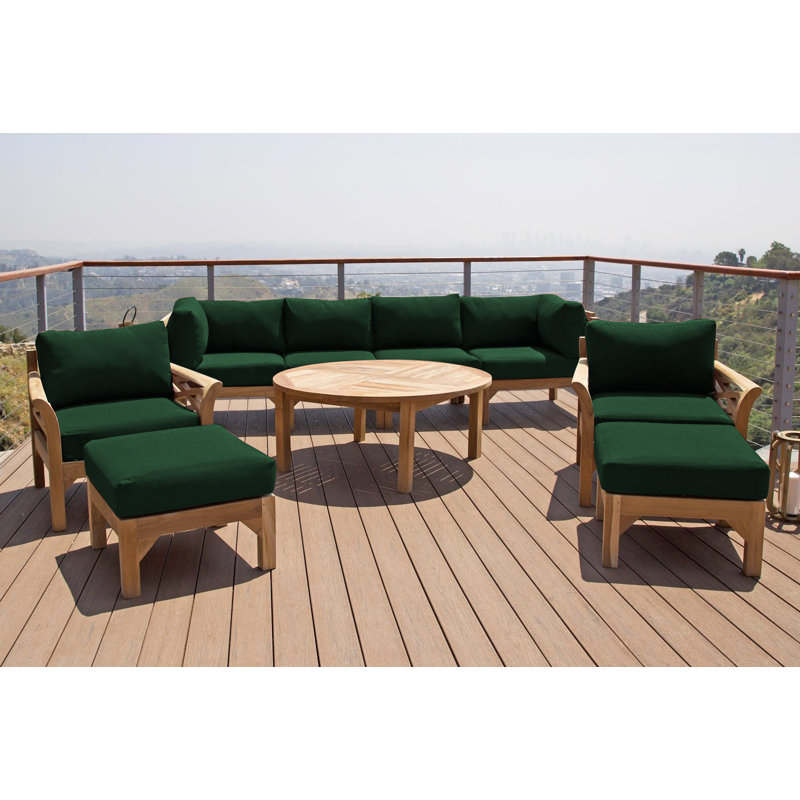 Monterey Outdoor 7 - Piece Teak Conversation Set, 7 Pcs:  Sectional,Chair,2Cushion,Table,2Ottoman, Forest Green