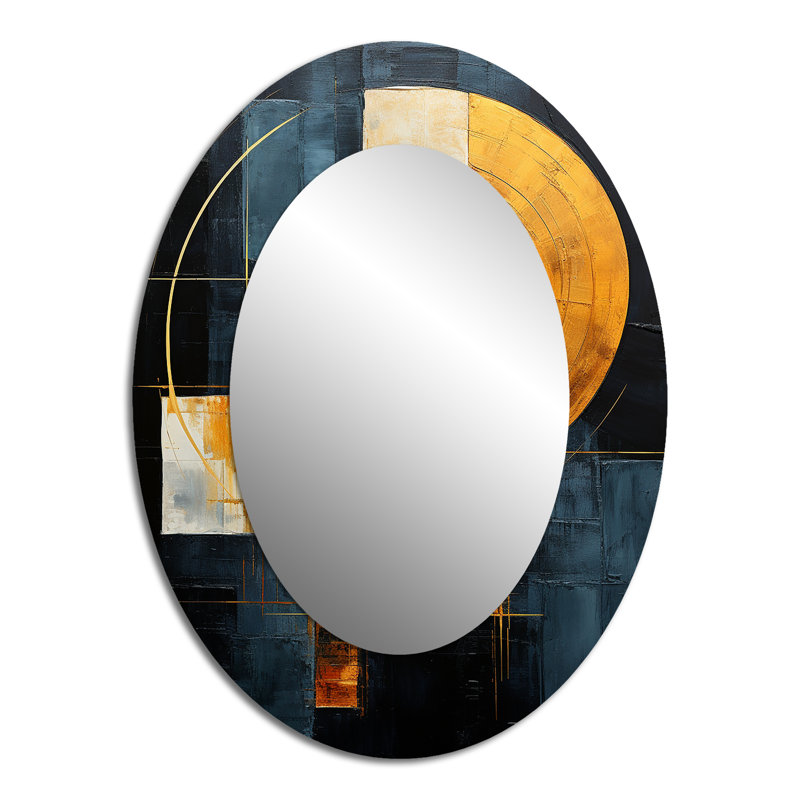 Black And Gold Geometrics Arches I - Gold Oval Wall Mirror Decor, 40" x 30"