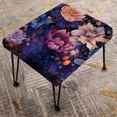 Celestial Blue Peonies Stellar Pure - Floral Rectangle Ottoman