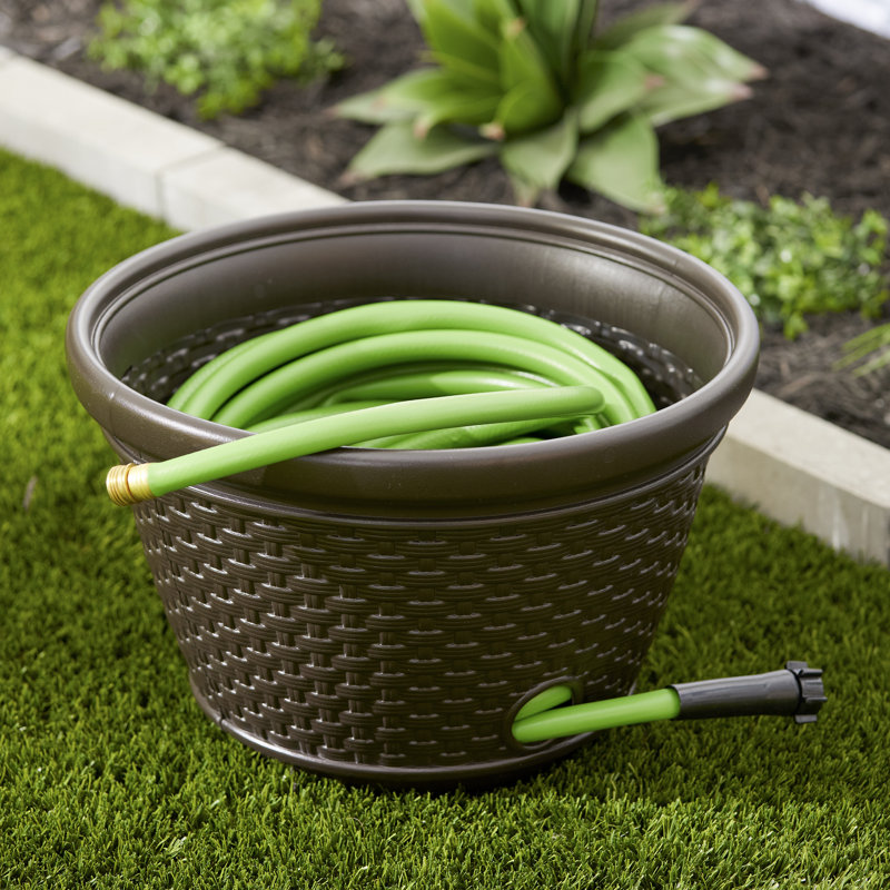 Dark Brown Resin Wicker Garden Hose Storage Pot Set