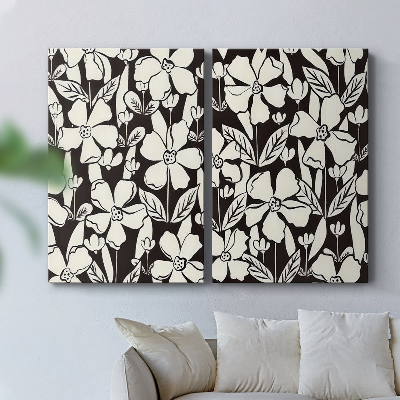 Fleurs dans le jardin - Toile tendue avec châssis de qualité supérieure - Prêt à être accroché, H 27 po x l 36 po
