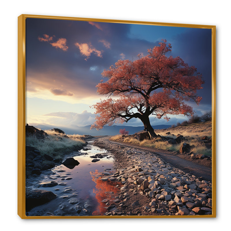 Arbre, arc-en-ciel, paysage d'hiver I, Cadre flottant doré, H 30 po x l 30 po x P 1 po