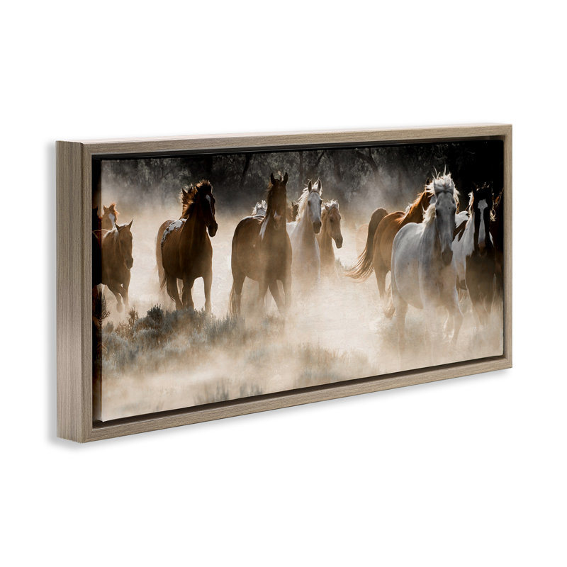 Troupeau de chevaux au galop, H 11 po x l 25 po, Cadre flottant orme Montalcino