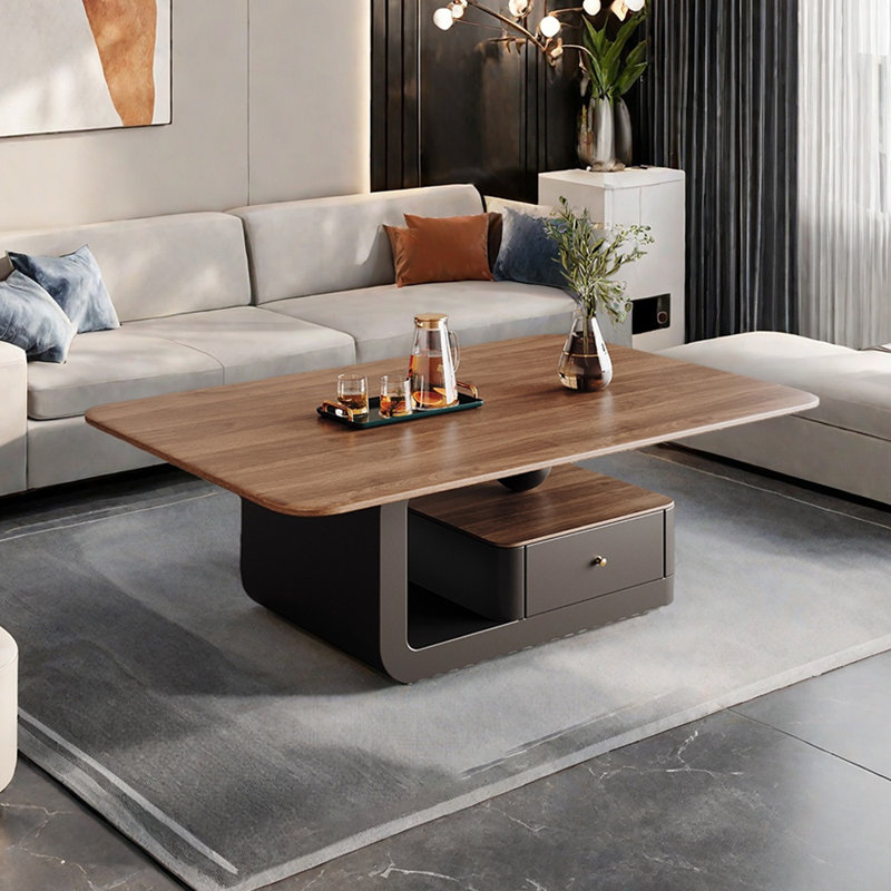 Table basse avec tiroir en bois Minimalisme, H 16,53 po x L 23,62 po x l 47,24 po, Brun noyer, Noir