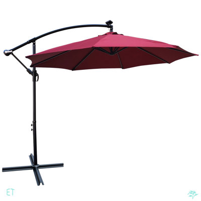 10 Ft Outdoor Patio Umbrella Solar Powered LED Lighted Sun Shade Market Waterproof 8 Ribs Umbrella With Crank And Cross Base For Garden Deck Backyard Pool Shade Outside Deck Swimming Pool